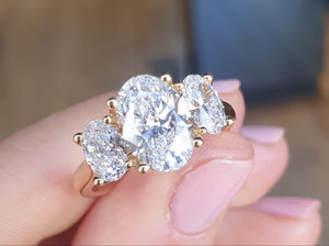 Lab grown diamond -Three stone oval ring. 1