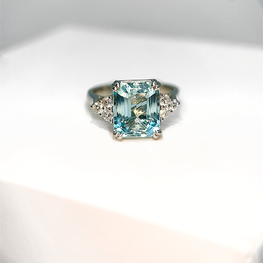 Aquamarine and Diamond 7 Stone Ring