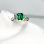 Emerald and Diamond Three Stone Ring