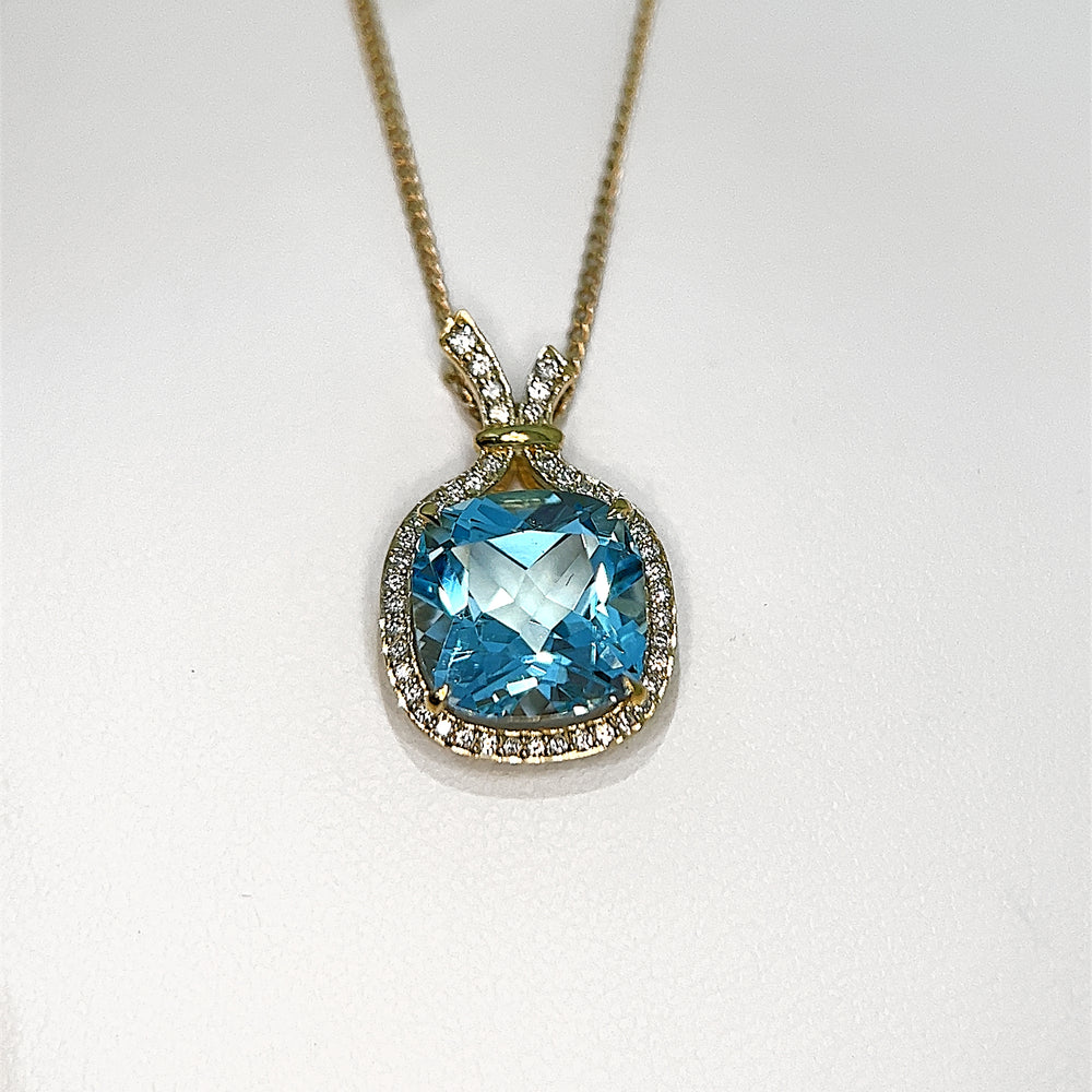 Sky Blue Topaz and Diamond Halo Pendant