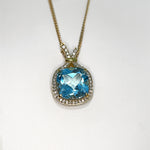 Sky Blue Topaz and Diamond Halo Pendant