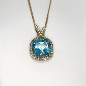 
            
                Load image into Gallery viewer, Sky Blue Topaz and Diamond Halo Pendant
            
        