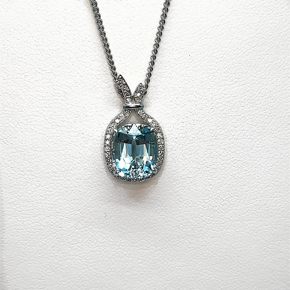 Aquamarine and Diamond Halo Pendant