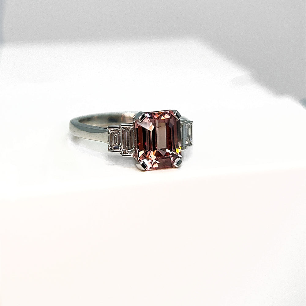 Pink Zircon and Baguette Diamond Dress Ring