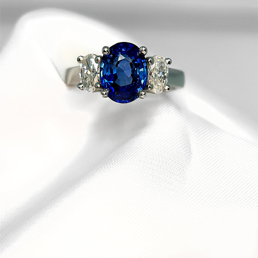 
            
                Load image into Gallery viewer, Oval Sapphire and Diamond Three Stone
            
        