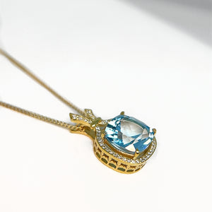 
            
                Load image into Gallery viewer, Sky Blue Topaz and Diamond Halo Pendant
            
        