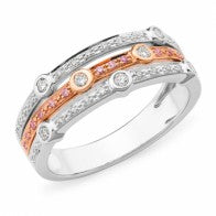 
            
                Load image into Gallery viewer, Triple Row Argyle Pink &amp;amp; White Diamond Dress Ring
            
        