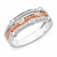 Triple Row Argyle Pink & White Diamond Dress Ring