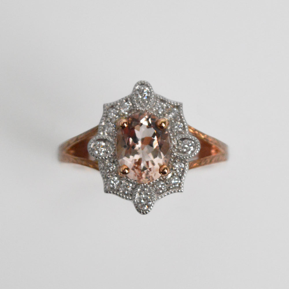 Morganite & Diamond Vintage Inspired Ring