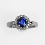 Sapphire & Diamond Halo Ring in Platinum