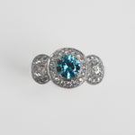 Blue Zircon & Diamond Three Stone Ring