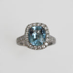 Aquamarine & Diamond Halo Ring