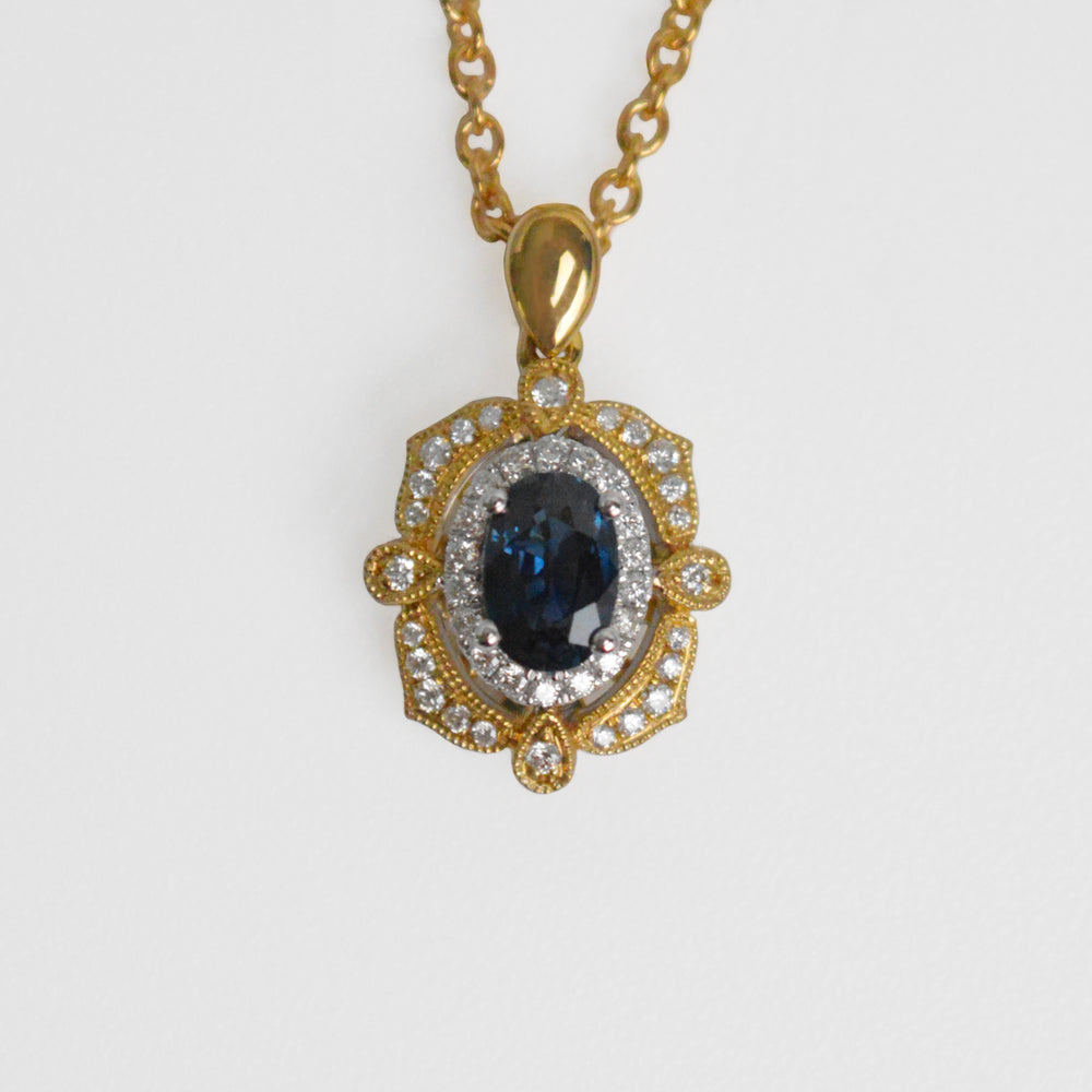 Vintage Inspired Sapphire & Diamond Pendant