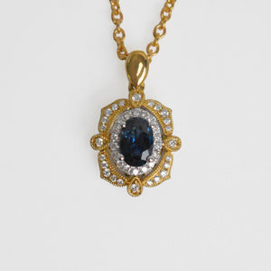 
            
                Load image into Gallery viewer, Vintage Inspired Sapphire &amp;amp; Diamond Pendant
            
        