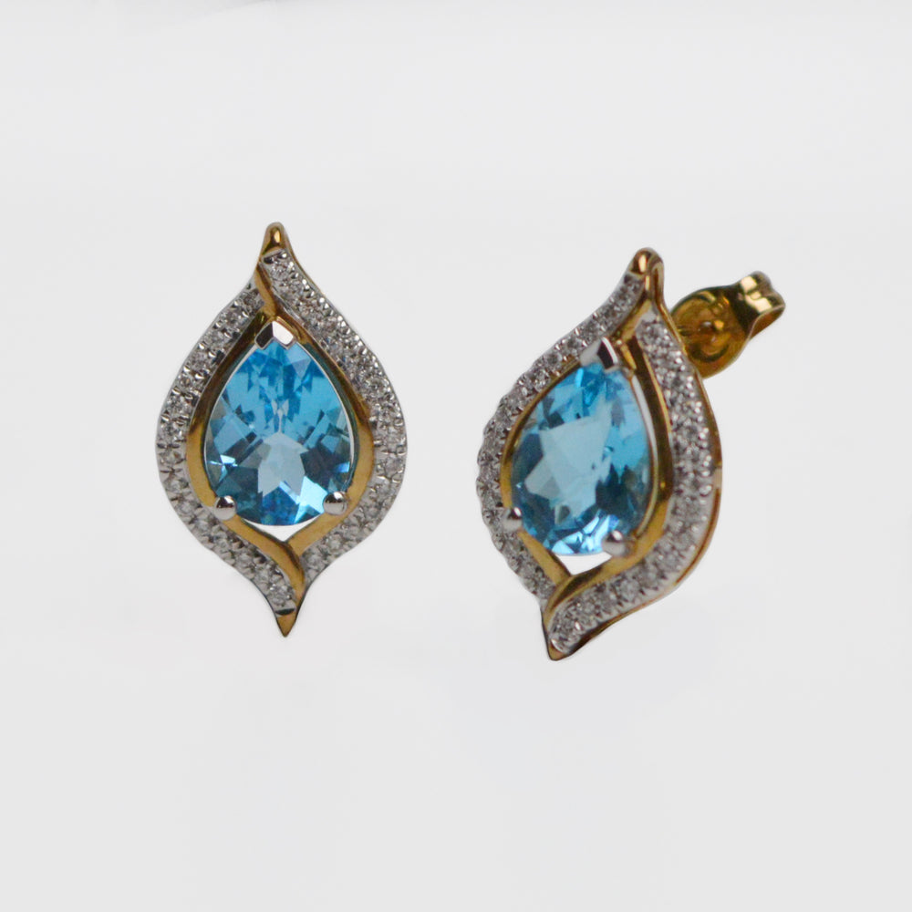 Blue Topaz & Diamond Earrrings