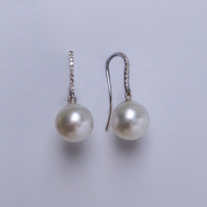 
            
                Load image into Gallery viewer, South Sea Pearl &amp;amp; Diamond Drop Earrings
            
        
