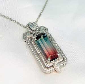 Watermelon Tourmaline and Diamond Pendant