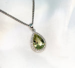 Pear Shape Green Berryl Diamond Halo Pendant