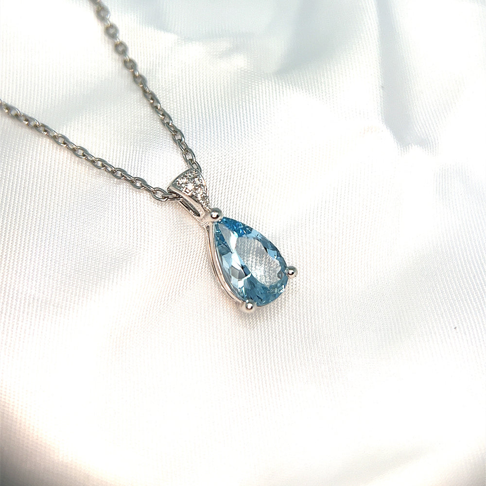 Pear Shape Aquamarine and Diamond Pendant