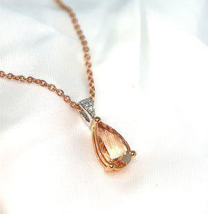 Pear Shape Morganite and Diamond Pendant