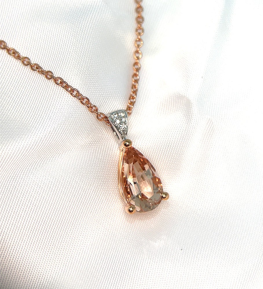 Pear Shape Morganite and Diamond Pendant