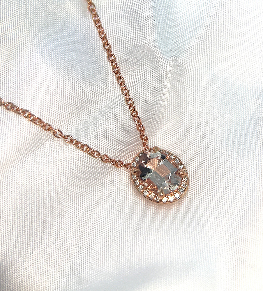 Morganite and Diamond Halo Pendant