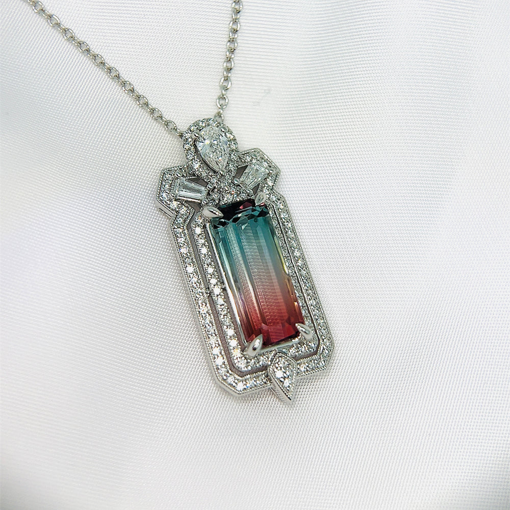 Watermelon Tourmaline and Diamond Pendant