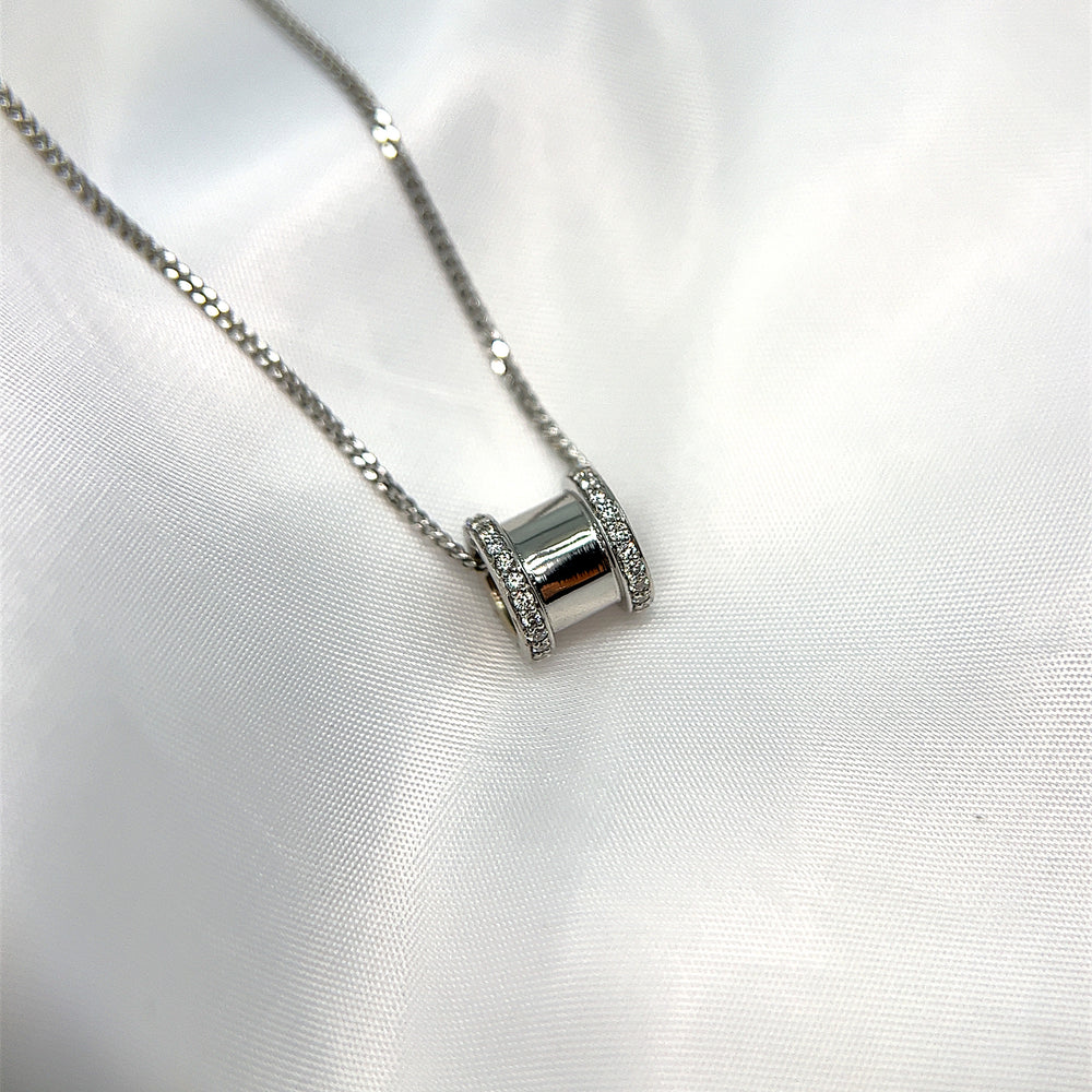 
            
                Load image into Gallery viewer, White Gold and Diamond &amp;#39;Brooklyn&amp;#39; Barrel Pendant
            
        