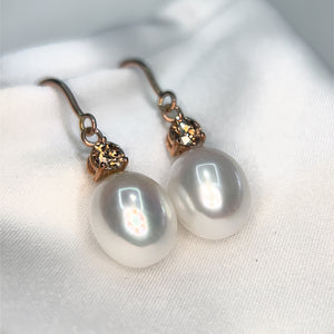 Fresh Water Pearl and Argyle Champagne Diamond Drop Earrings