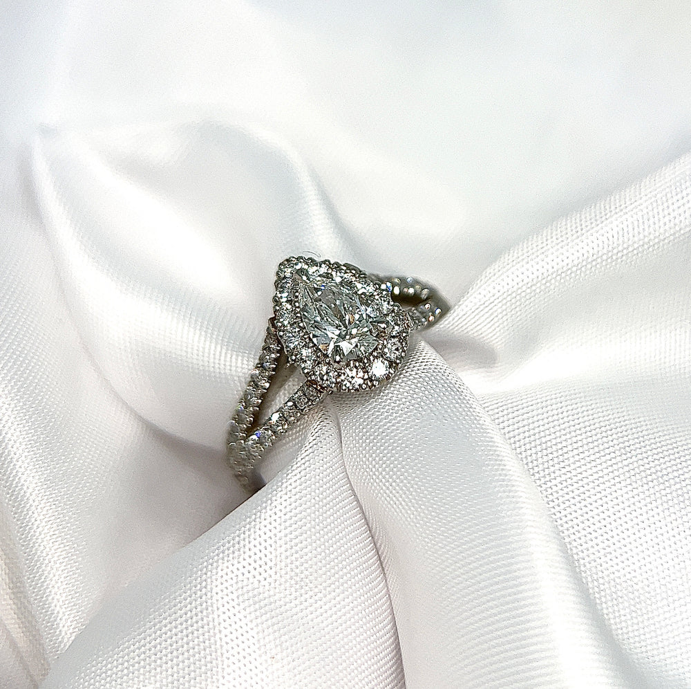 Platinum Split Shank Pear Halo