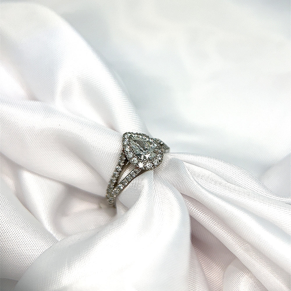 Platinum Split Shank Pear Halo