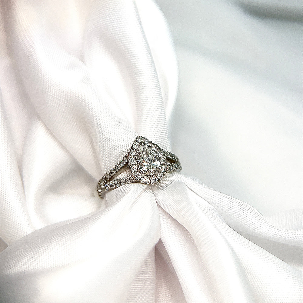 Platinum Split Shank Pear Halo