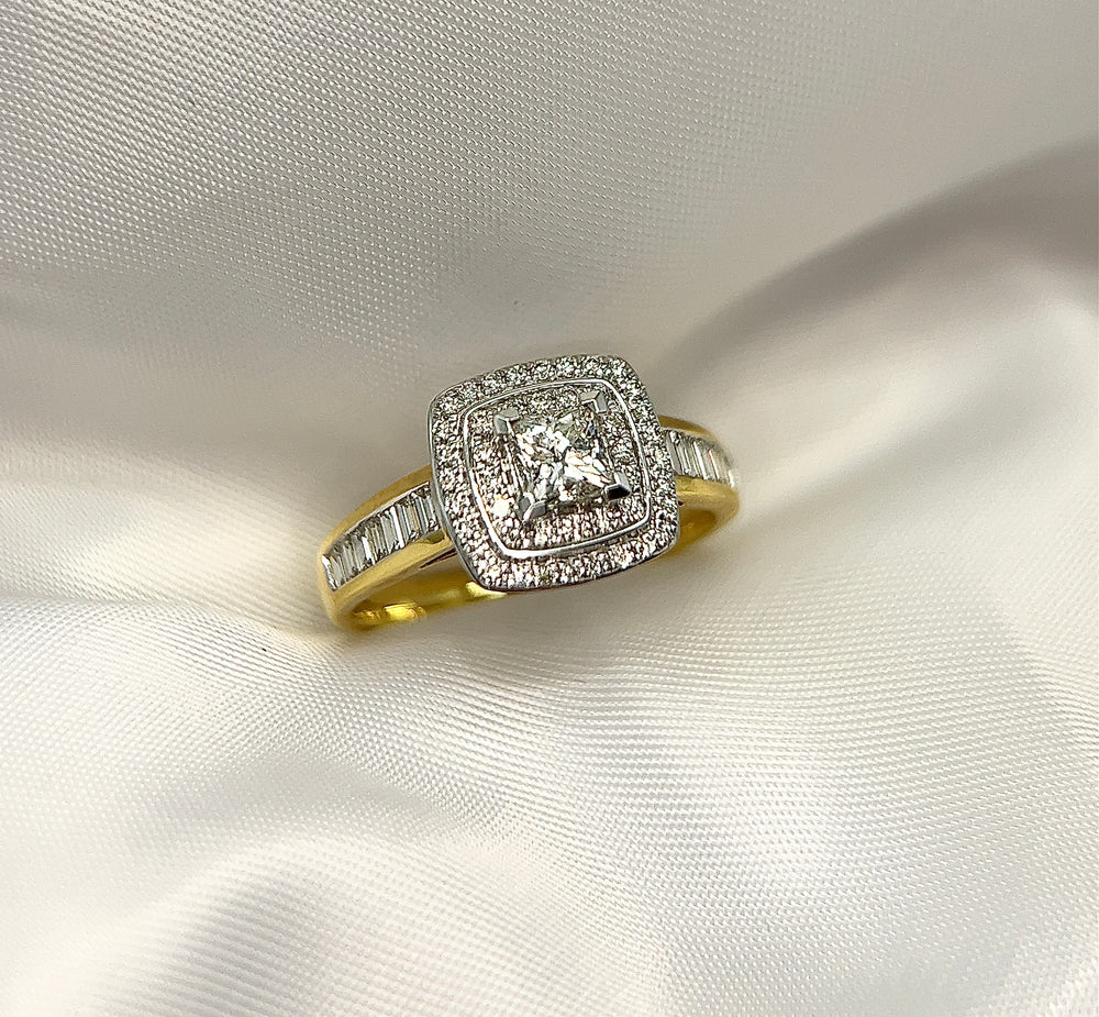 1.025ct Total Princess Cut Double Halo Diamond Ring