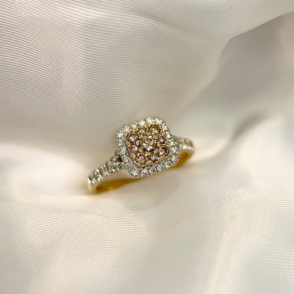 Champagne Cluster Diamond Halo Ring