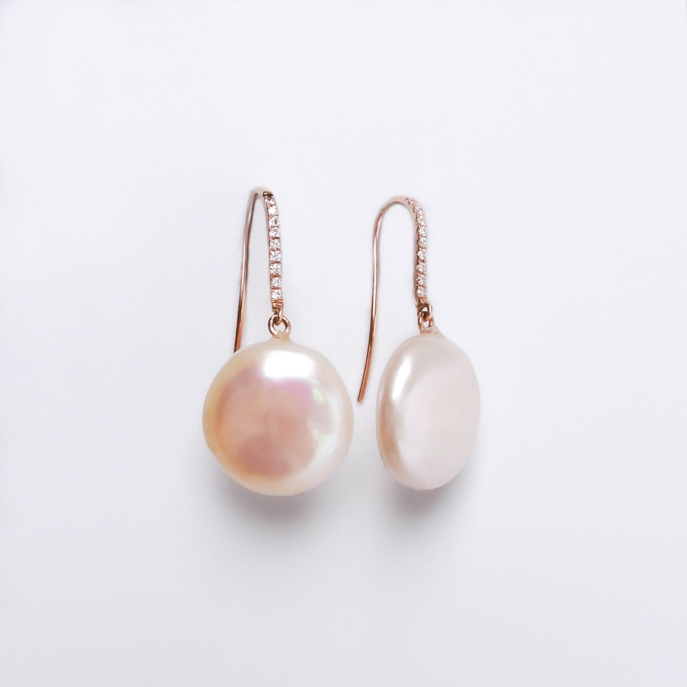 Diamond & Fresh Water 'Coin' Pearl Drop Earrings